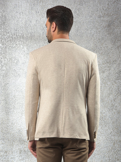 Beige Notched Lapel Single-Breasted Blazer