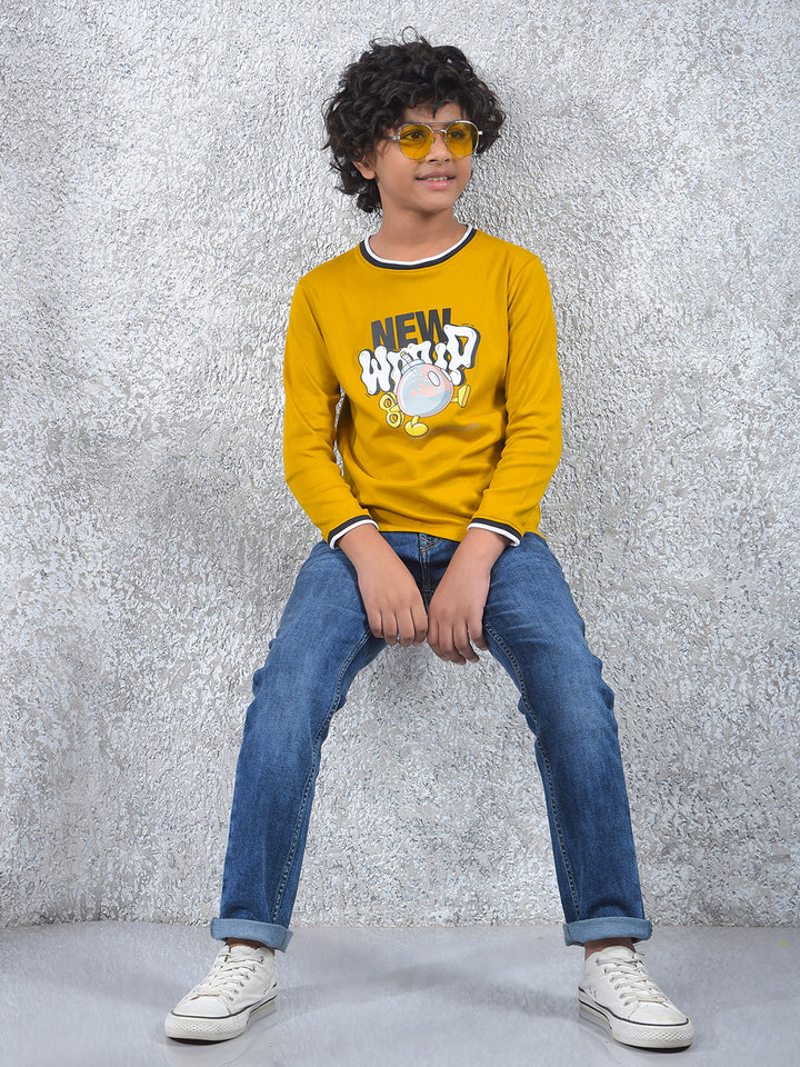 Yellow Typographic Print 100% Cotton T-Shirt