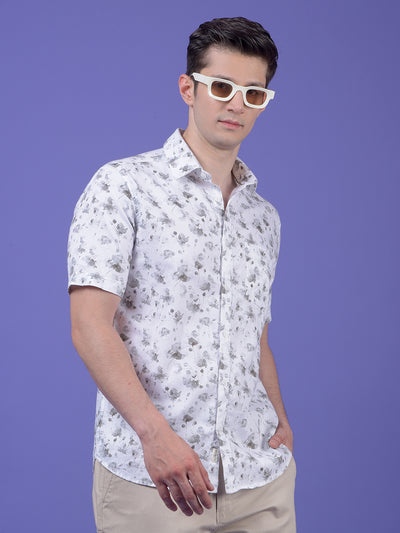 Olive Floral Print 100% Cotton Shirt
