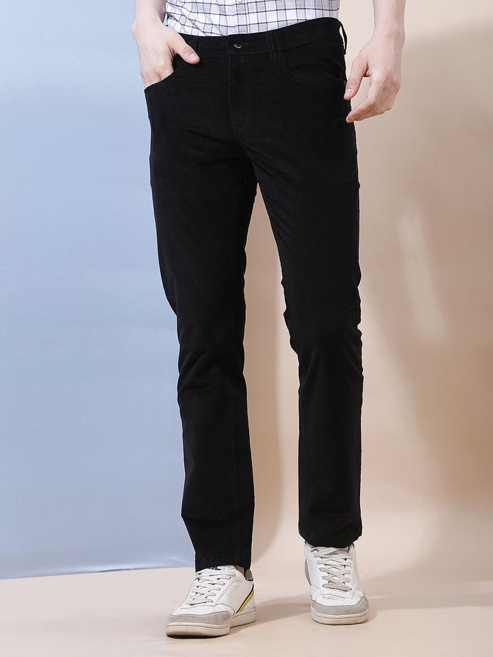 Minimalist Stealth Black Corduroy Trousers