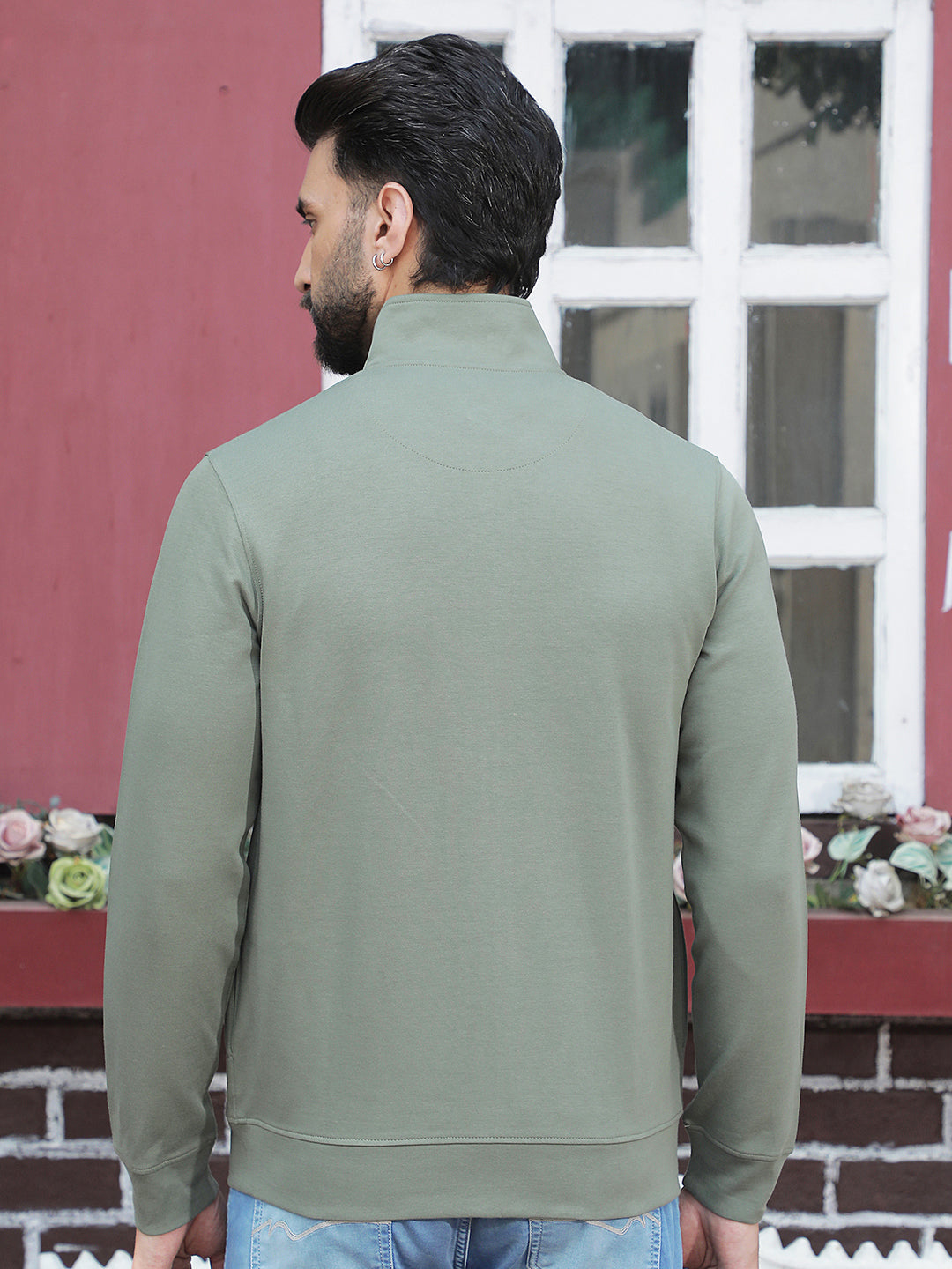 Olive Front Open Sweatshirt