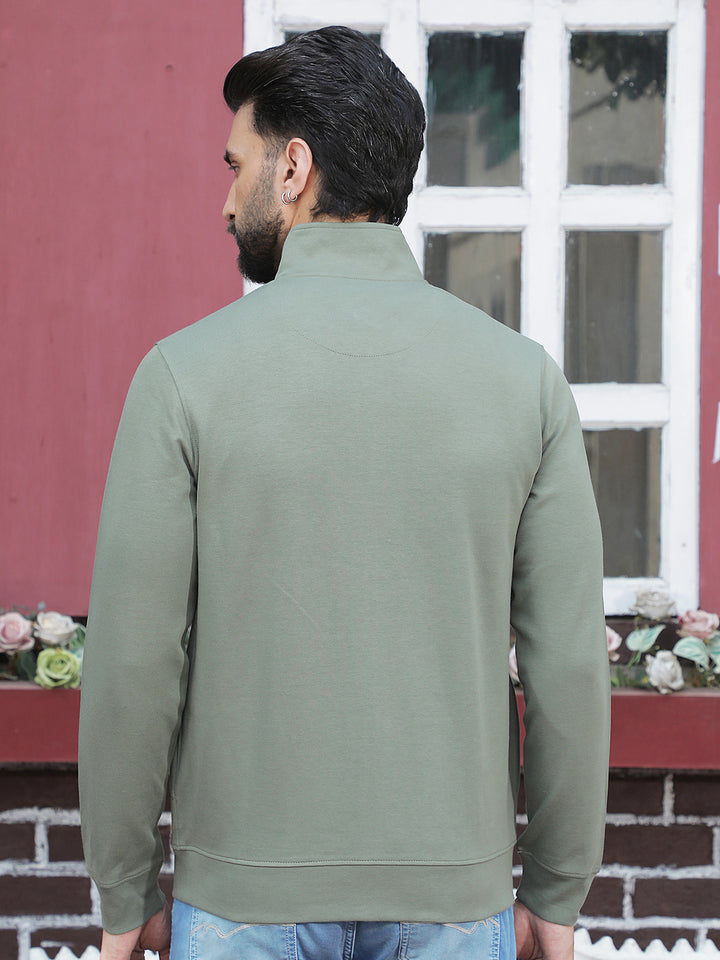 Olive Front Open Sweatshirt