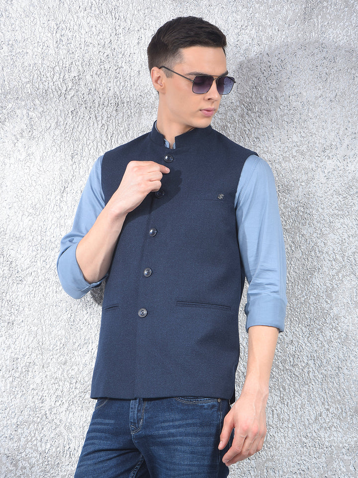Navy Blue Sleeveless Waist Coat