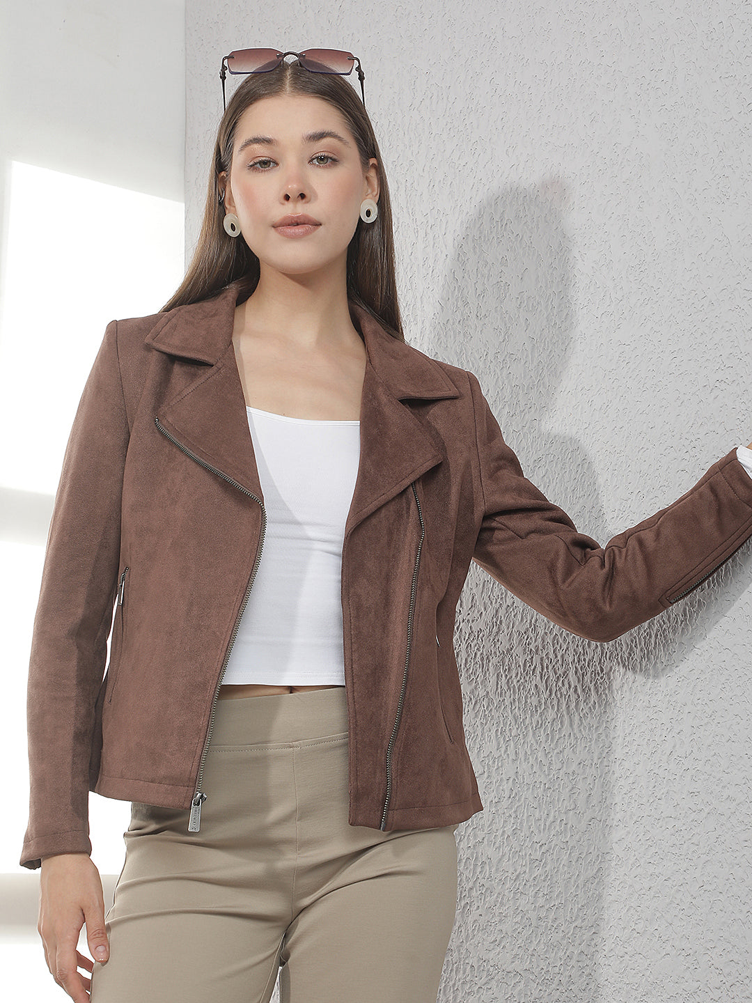 Structured Chestnut Brown Biker Jacket