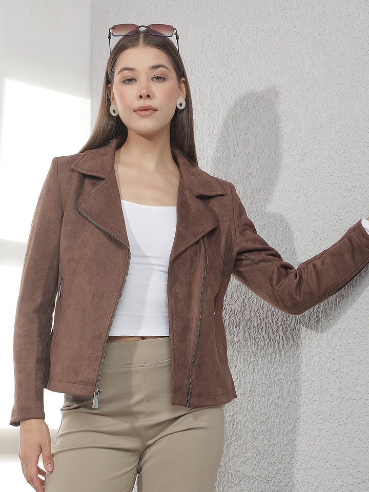 Structured Chestnut Brown Biker Jacket