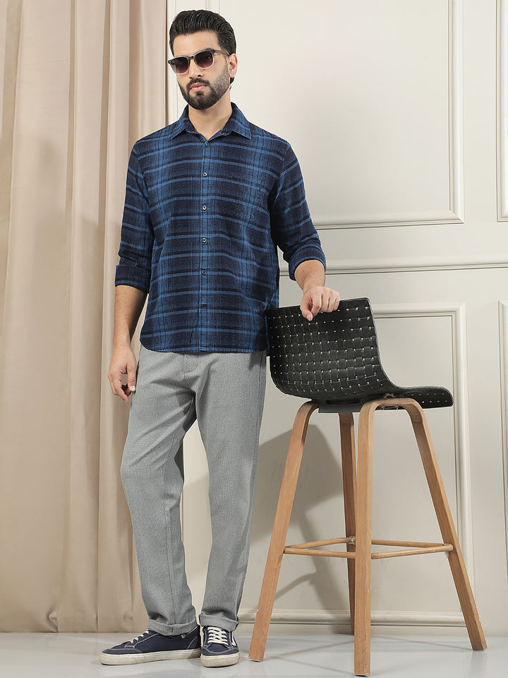 Blue Printed 100% Cotton Shirt