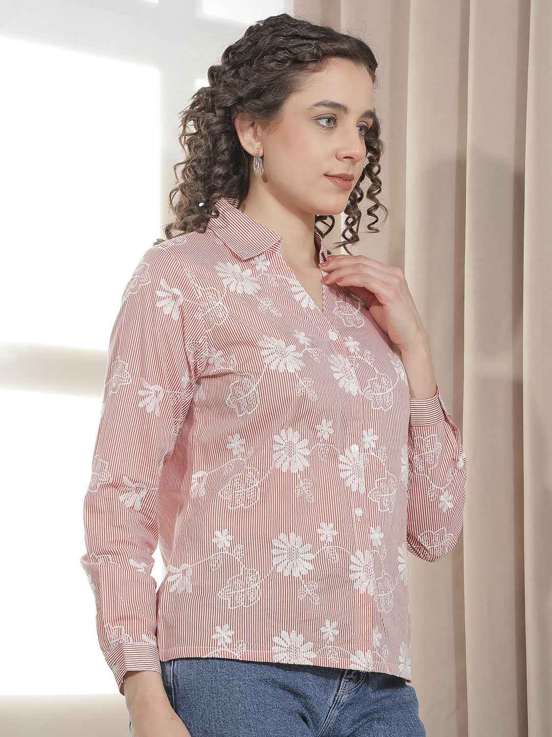 Red 100% Cotton Embroidery Shirt