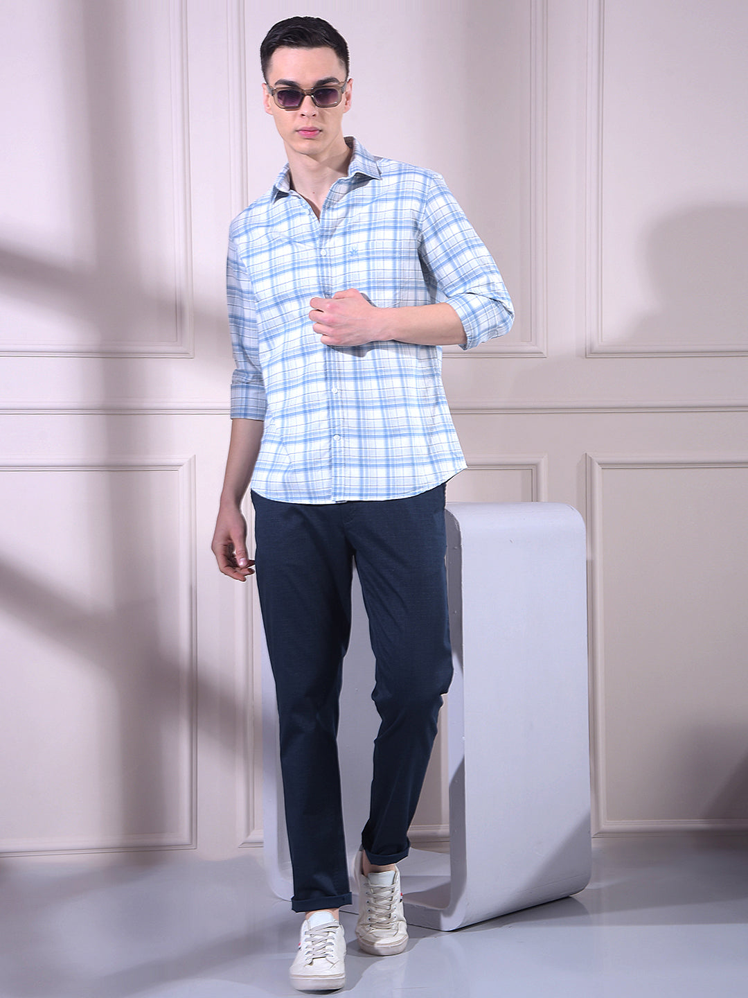 Blue Checked 100% Cotton Shirt