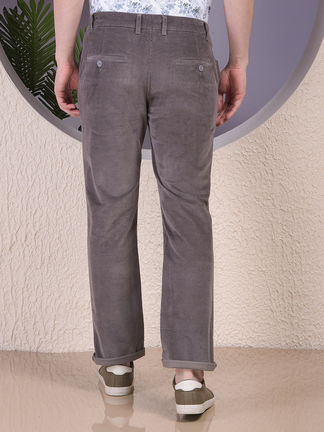 Grey Straight Corduroy Trousers