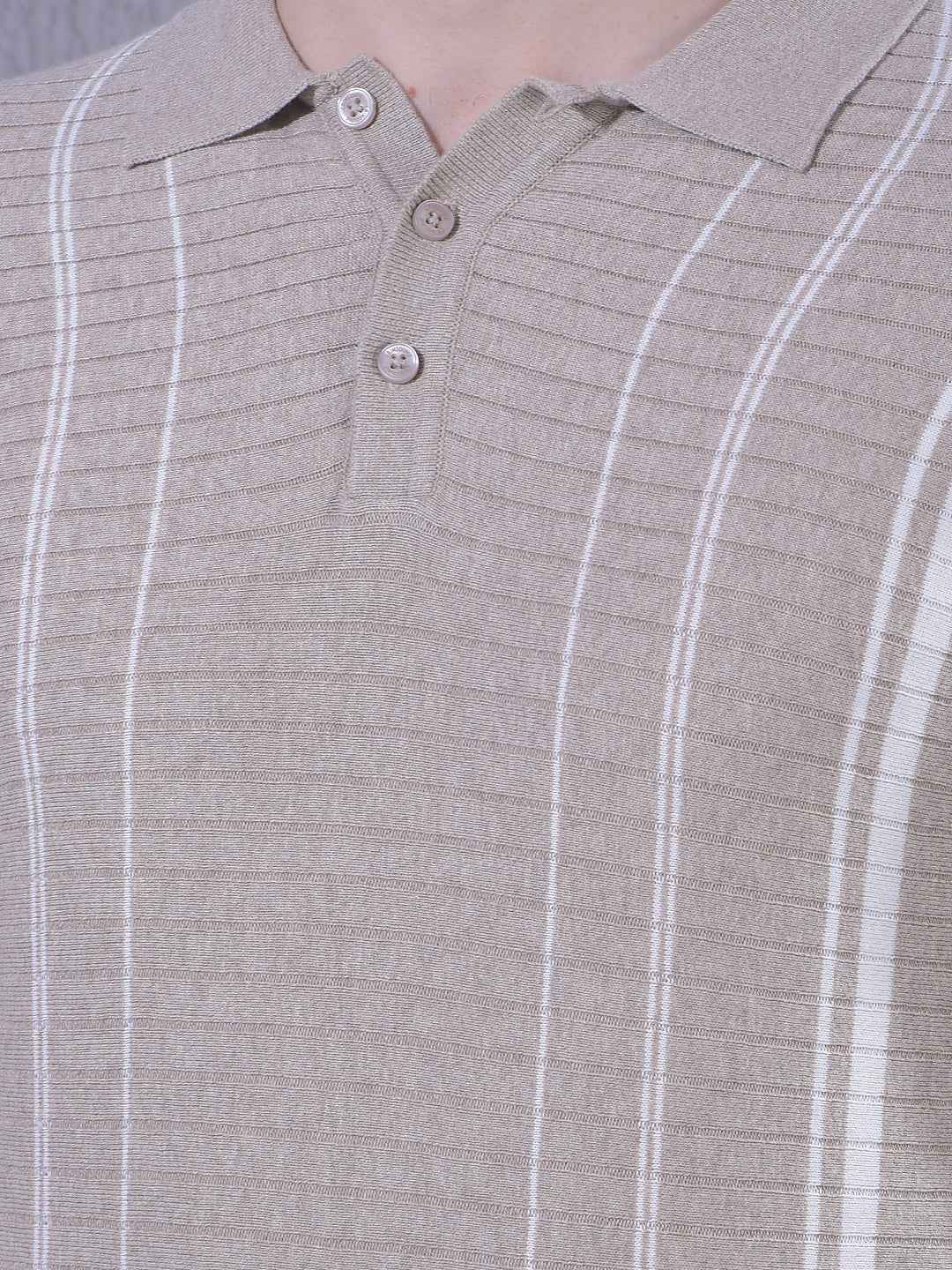 Beige Vertical Stripes T-Shirt