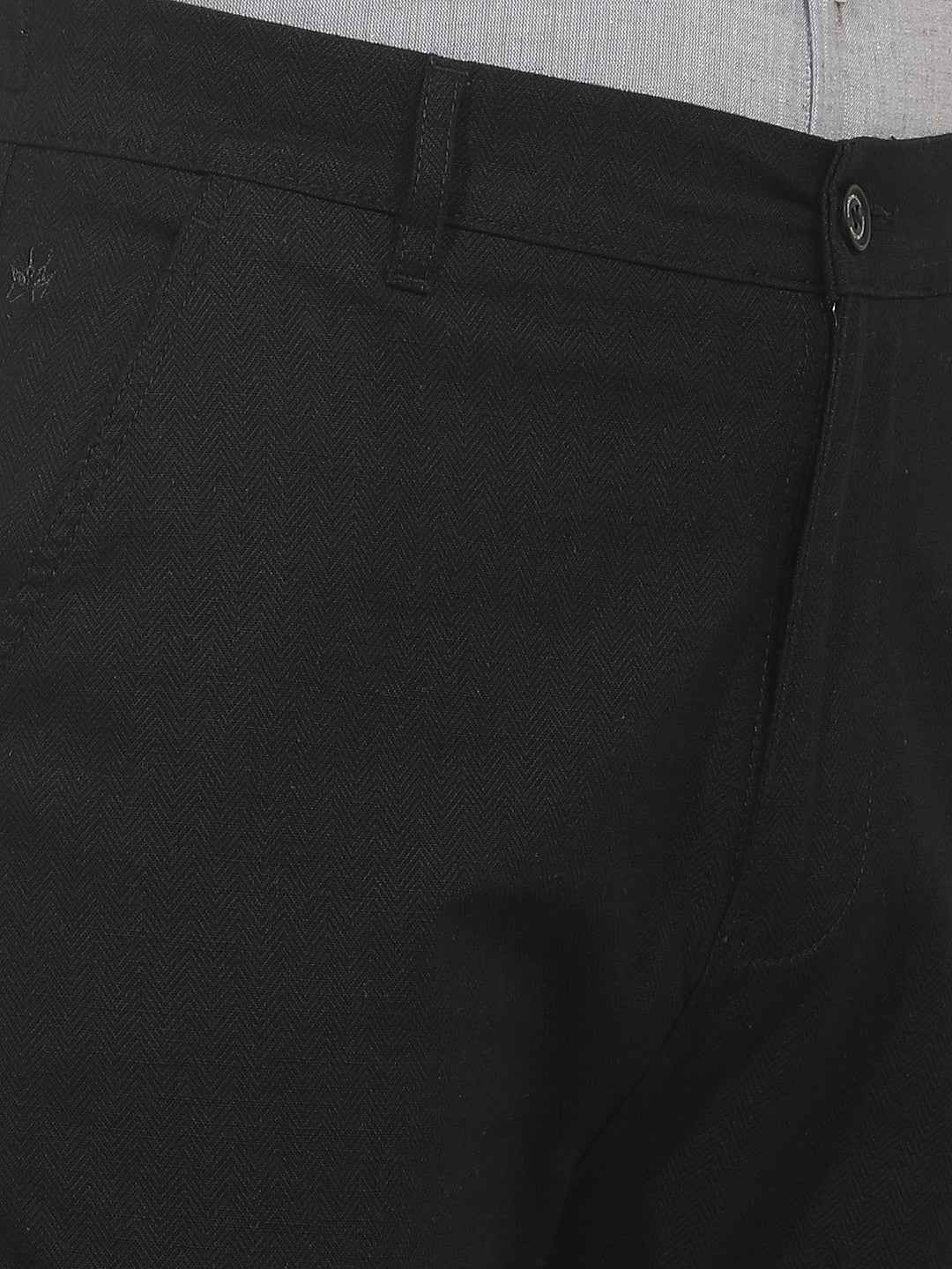 Black Textured Cotton Trousers
