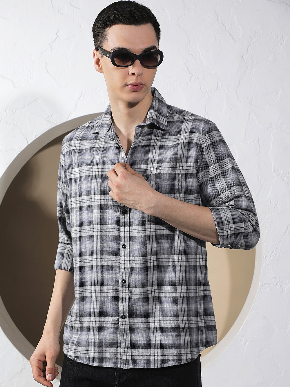 Grey Checked 100% Cotton Shirt