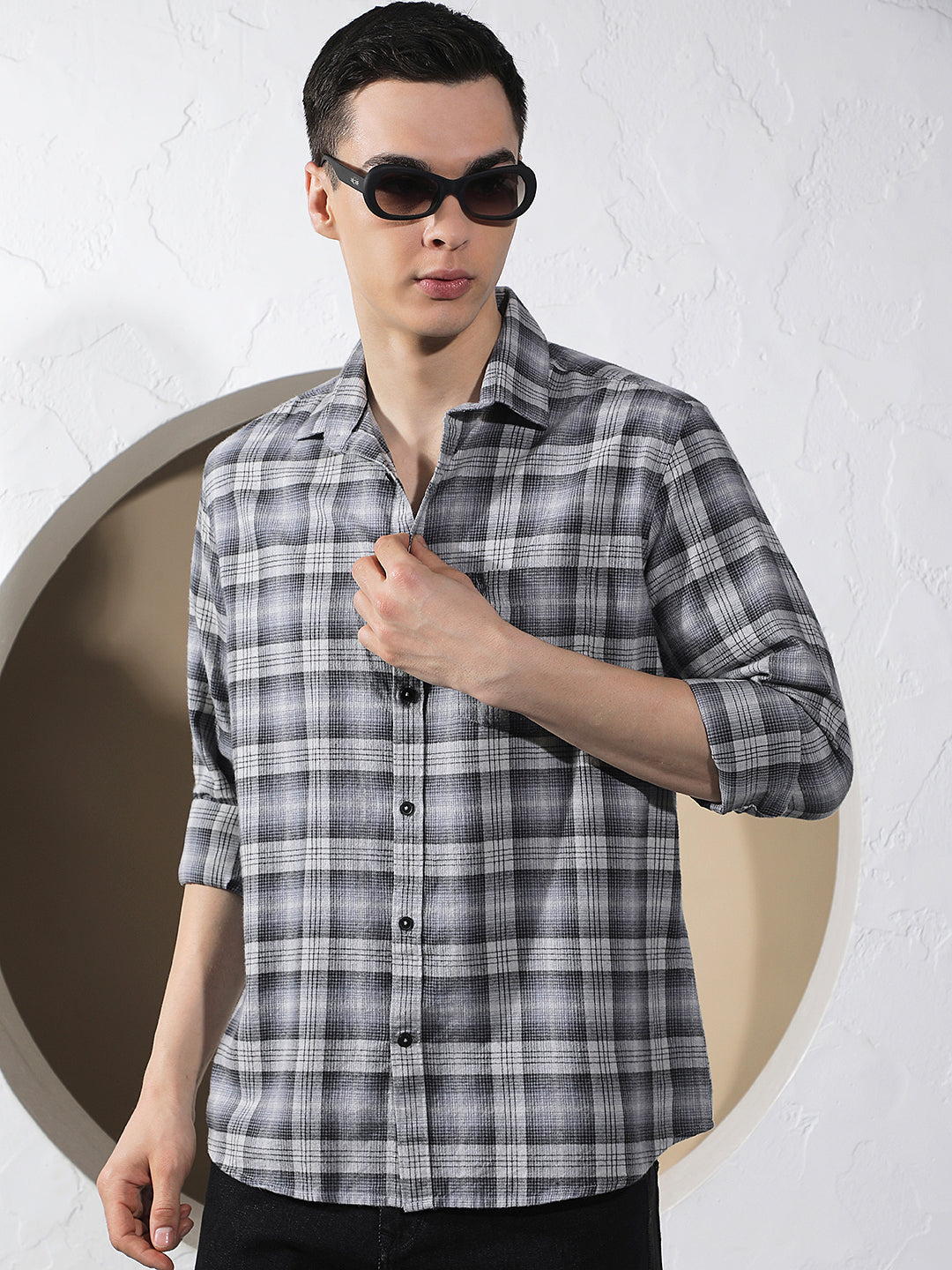 Grey Checked 100% Cotton Shirt