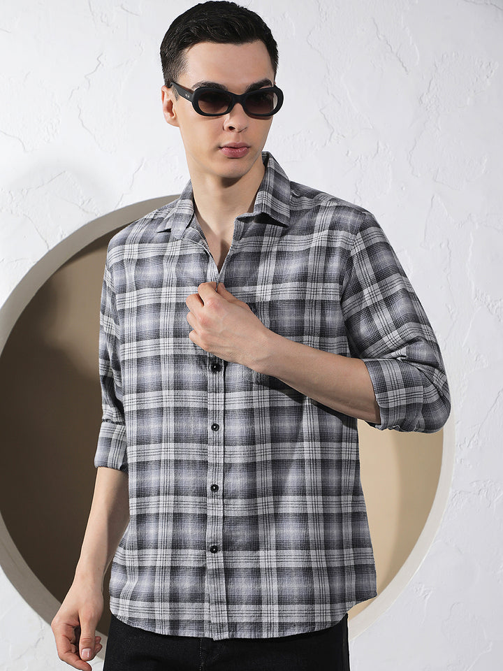 Grey Checked 100% Cotton Shirt