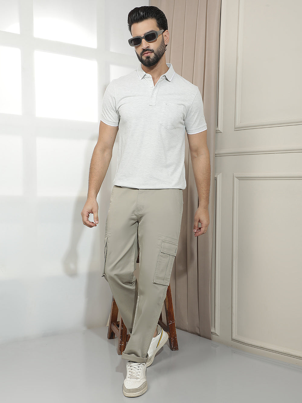 Contemporary Sand Khaki Cargo Trousers
