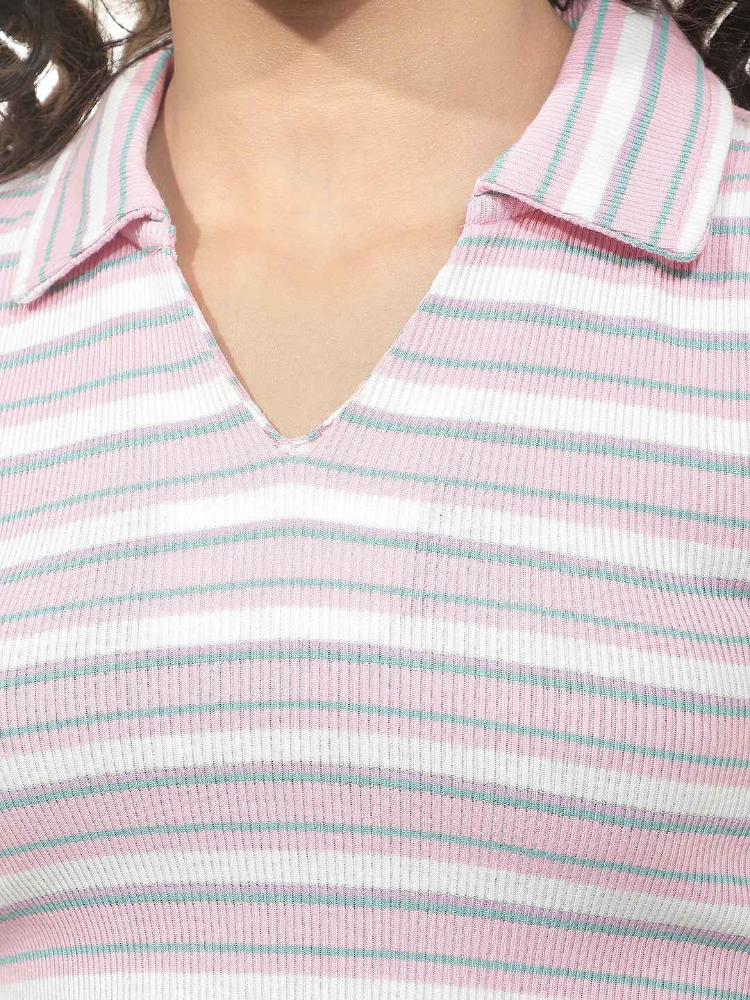 Pink Horizontal Stripes Sleeveless T-Shirt