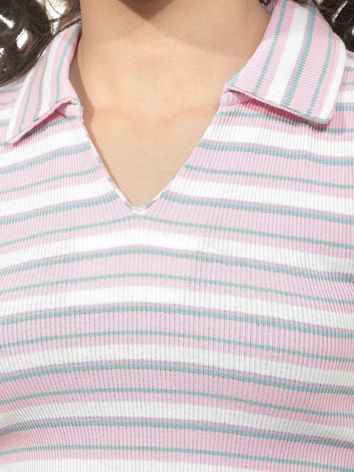 Pink Horizontal Stripes Sleeveless T-Shirt