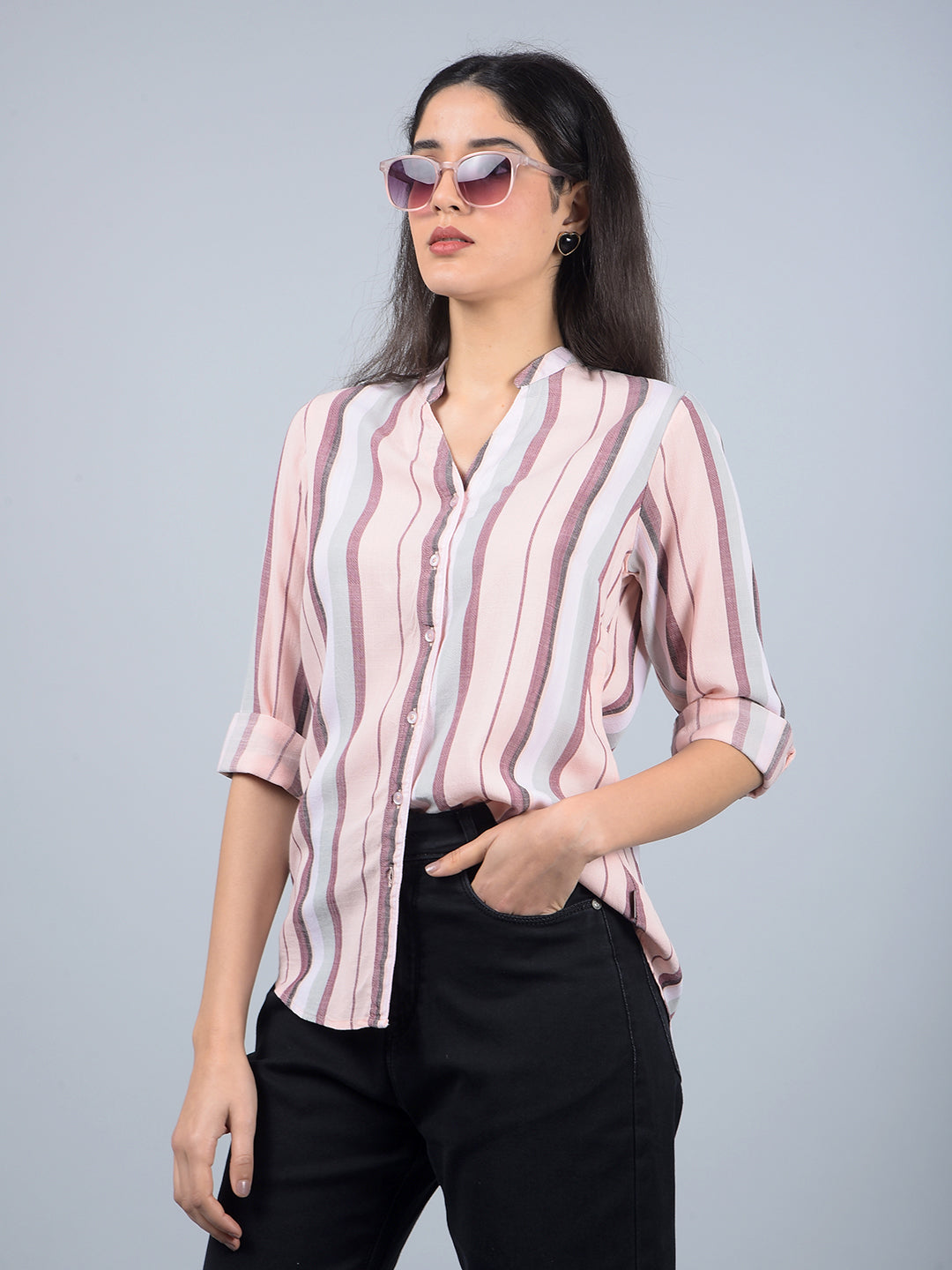 Pink Floral Print Shirt-Women Shirts-Crimsoune Club