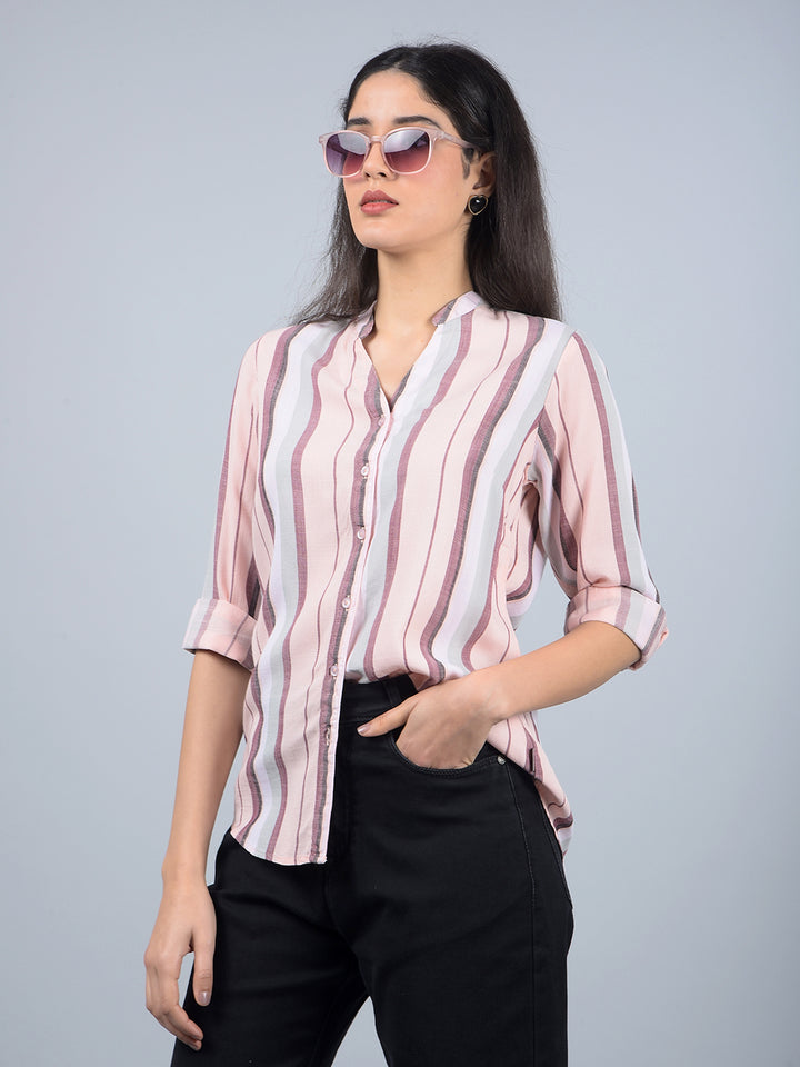 Pink Floral Print Shirt-Women Shirts-Crimsoune Club