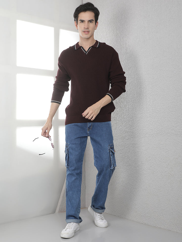 Wine 100% Cotton Polo Sweater