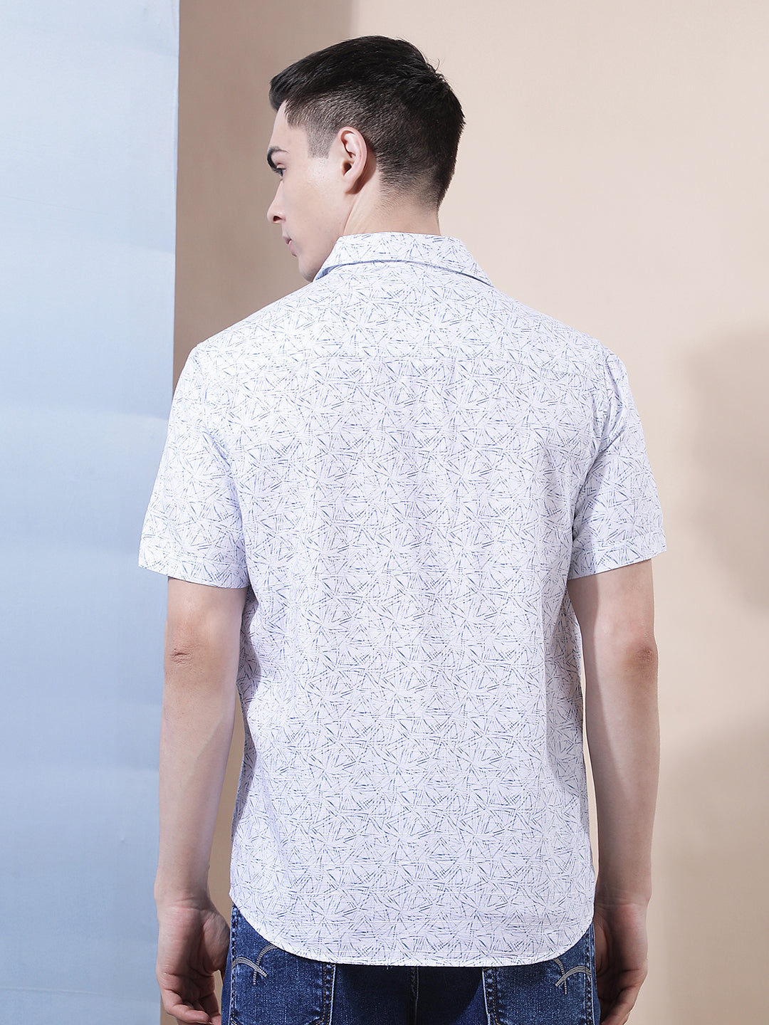 Blue Geometric Print 100% Cotton Shirt