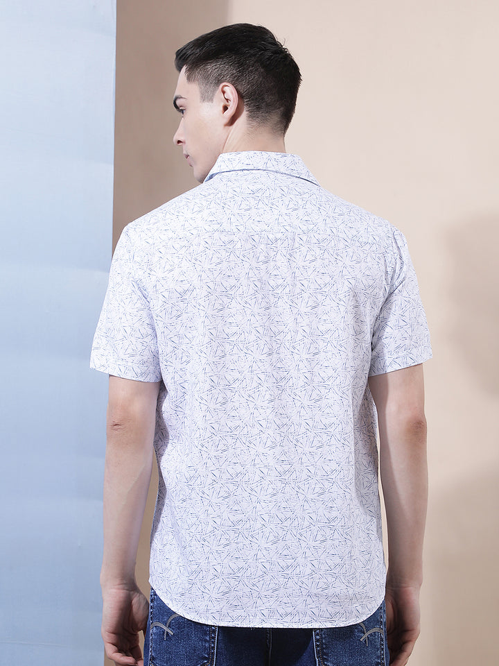 Blue Geometric Print 100% Cotton Shirt