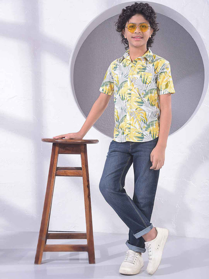Yellow Botanical Print 100% Cotton Shirt