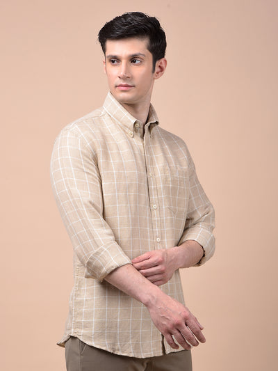 Beige Checked 100% Cotton Shirt
