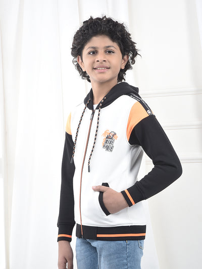 White Color-Block Hooded Neck Sweatshirt