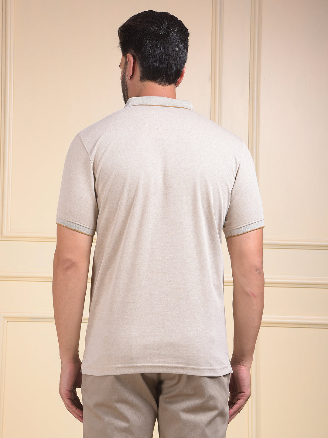 Beige Polo Neck T-Shirt