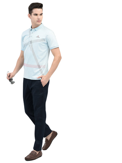 Blue Printed Polo Neck T-Shirt