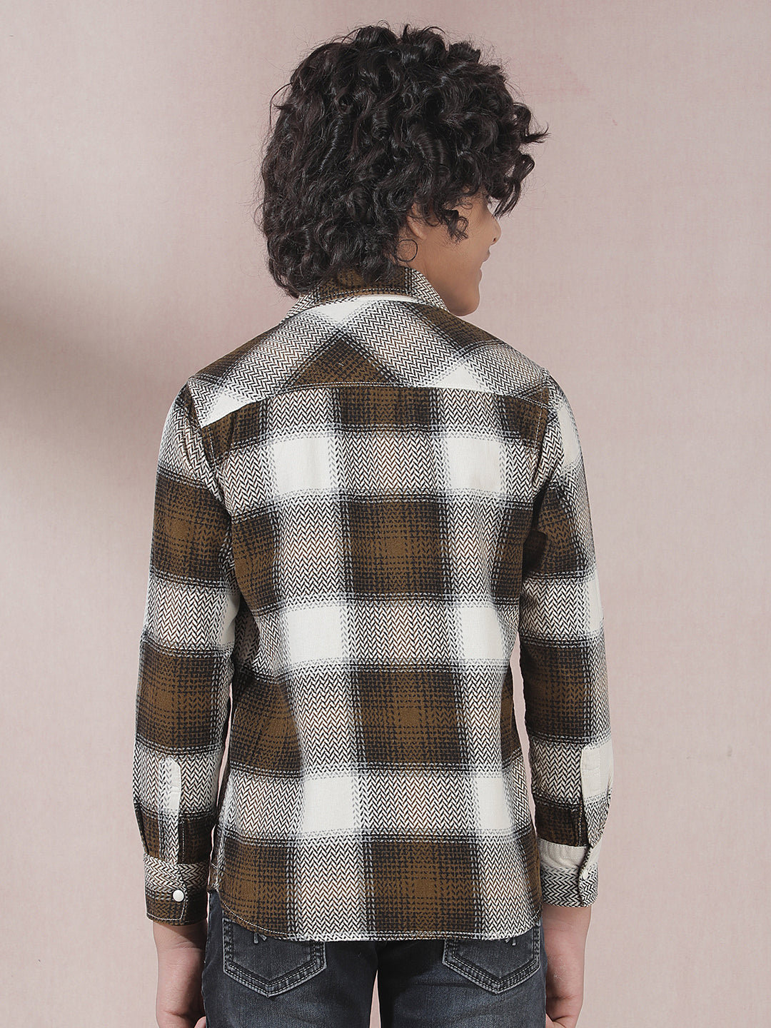 Brown Checked 100% Cotton Corduroy Shirt
