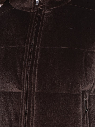 Brown High Neck Quilted Jacket