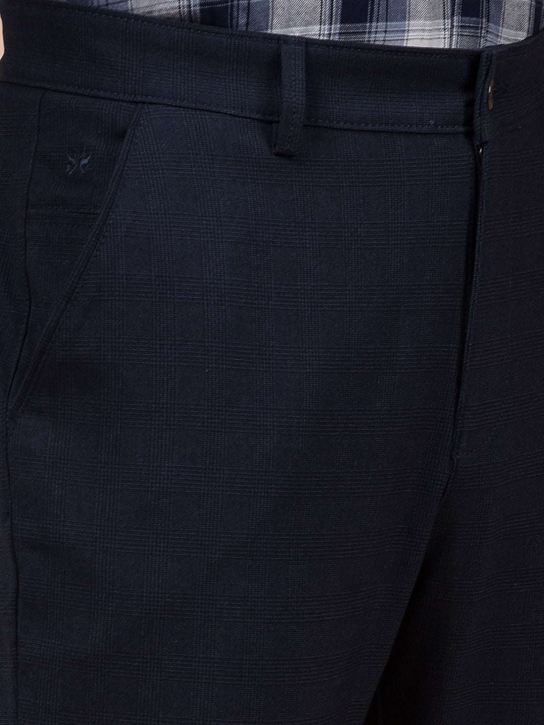 Navy Blue Checked Trousers