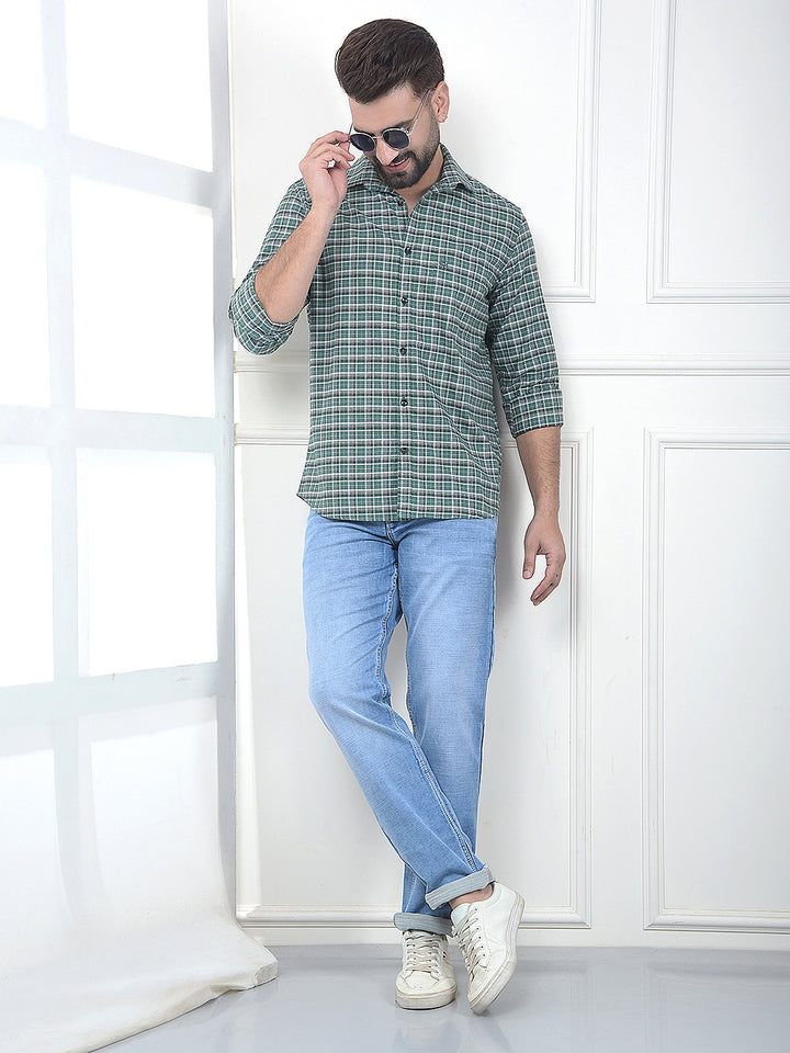 Quest Moss Green Checked 100% Cotton Shirt