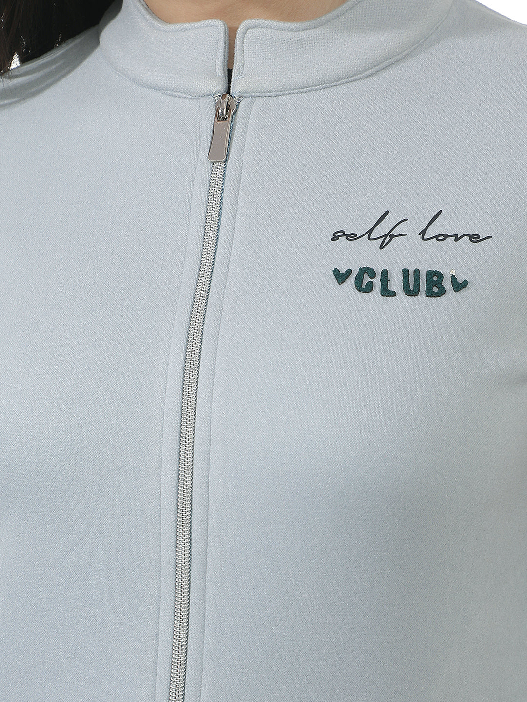 Blue Typographic Print Front-Open Sweatshirt
