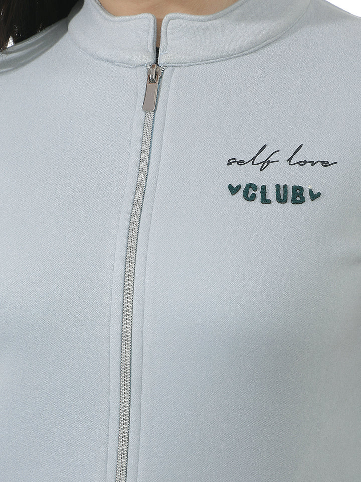 Blue Typographic Print Front-Open Sweatshirt