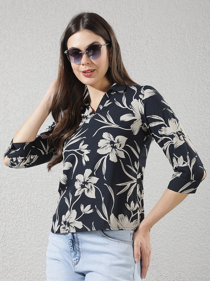 Black Floral Print Top