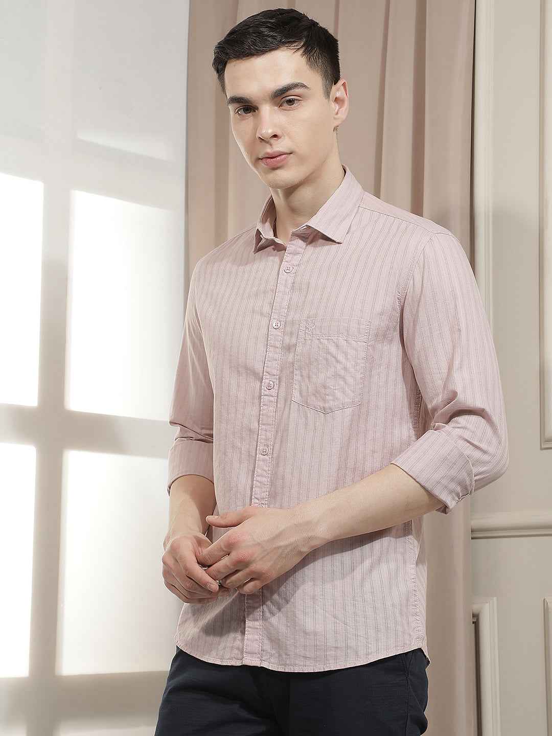 Pink Vertical Stripes Shirt