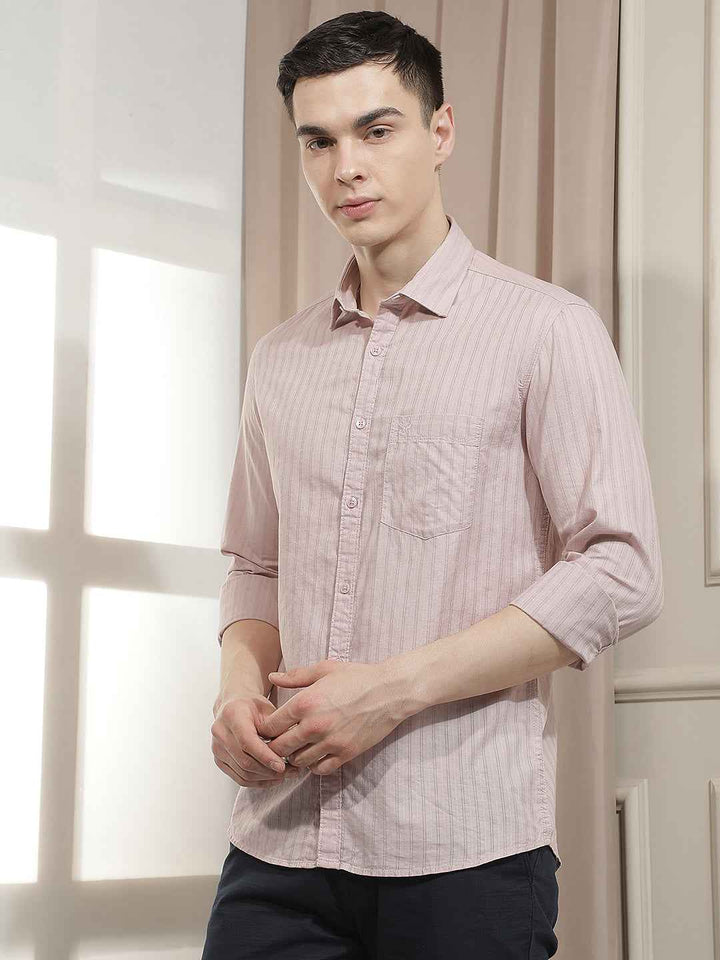 Pink Vertical Stripes Shirt