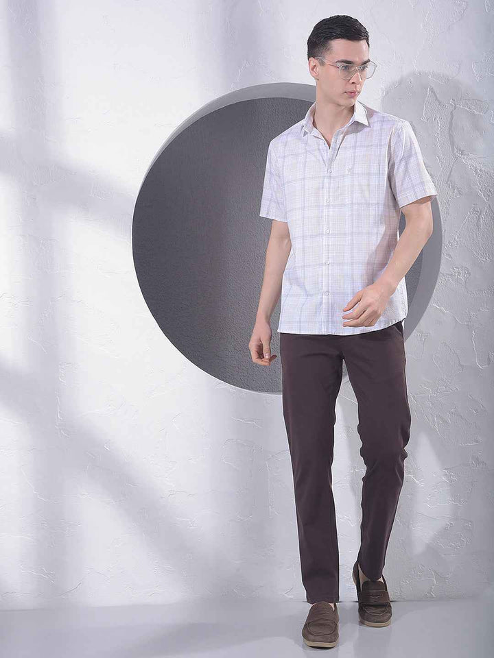 Beige Checked 100% Cotton Shirt
