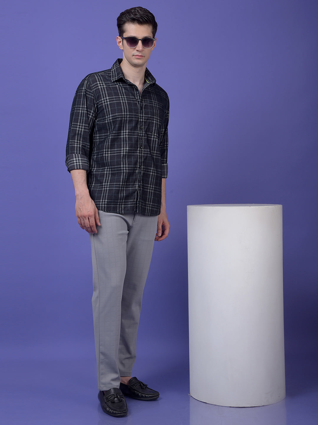 Streamlined Grey Checked Trousers