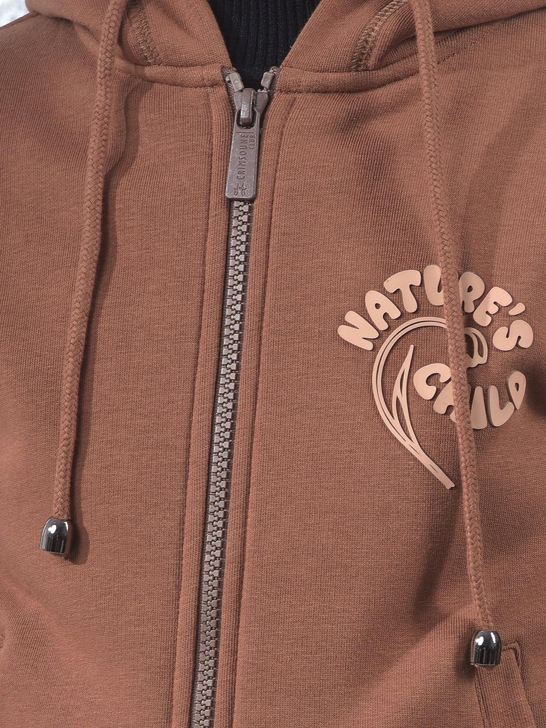 Brown Hooded Neck Knitted Sweatshirt