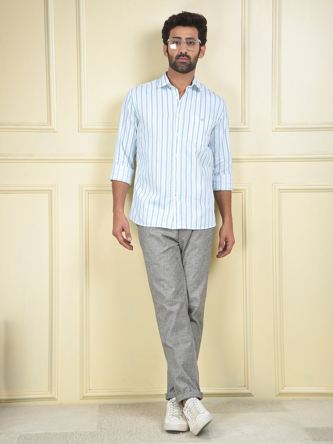 Green Vertical Stripes 100% Cotton Shirt