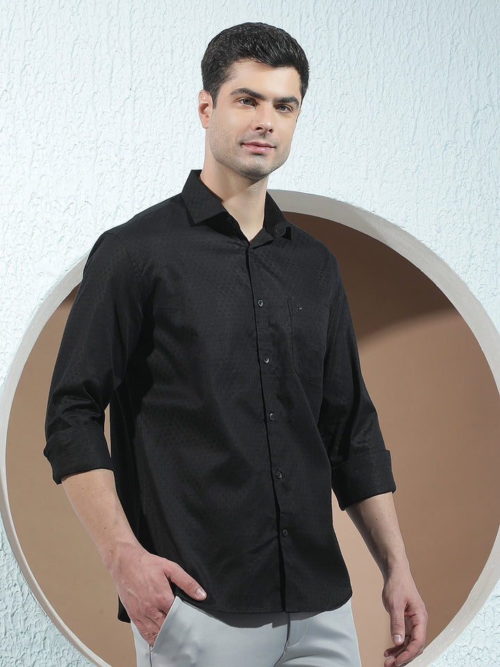 Structured Obsidian Black Jacquard Shirt