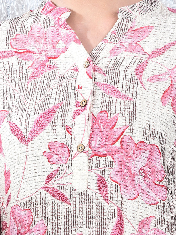 Pink Floral Print V-Neck Top