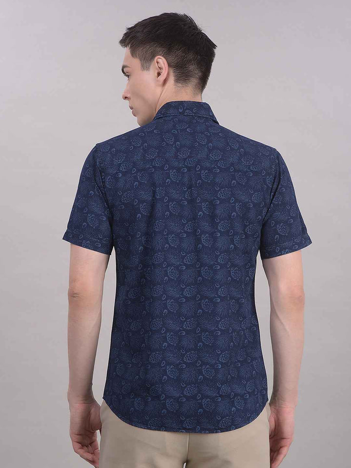 100% Cotton Navy Blue Floral Print Shirt