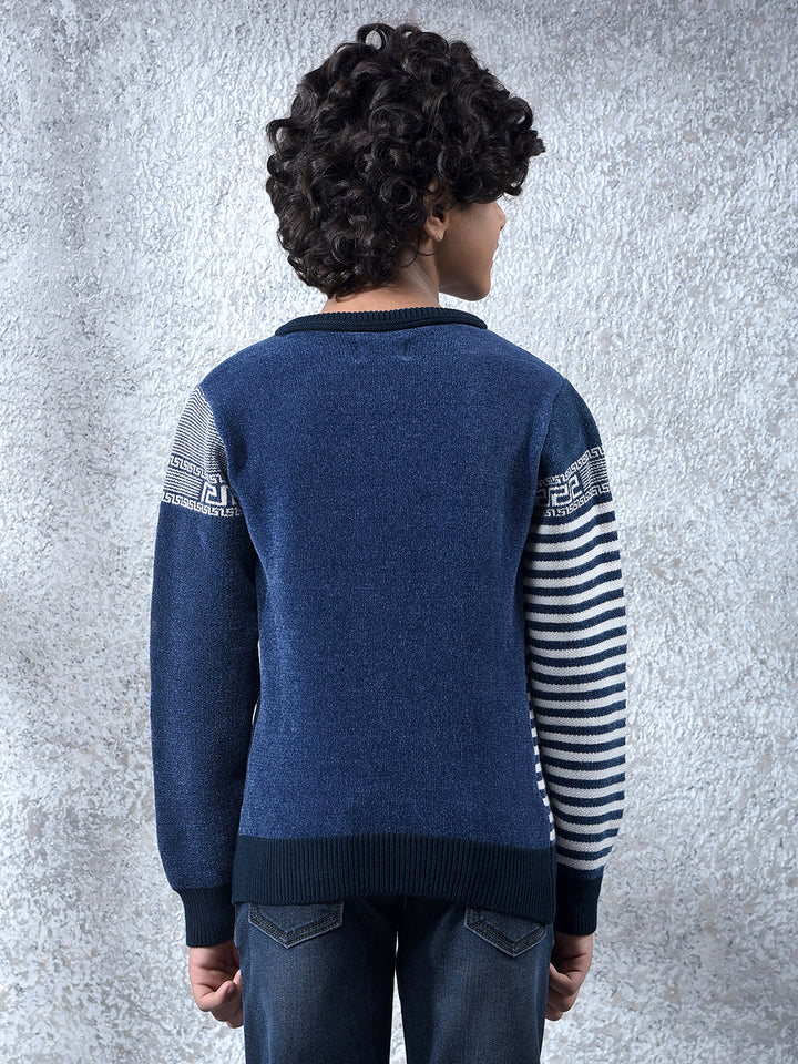 Navy Blue Jacquard Sweater
