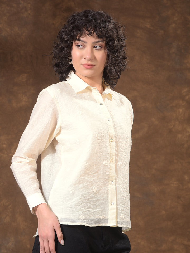 Cream Embroidered Semi-Sheer Shirt