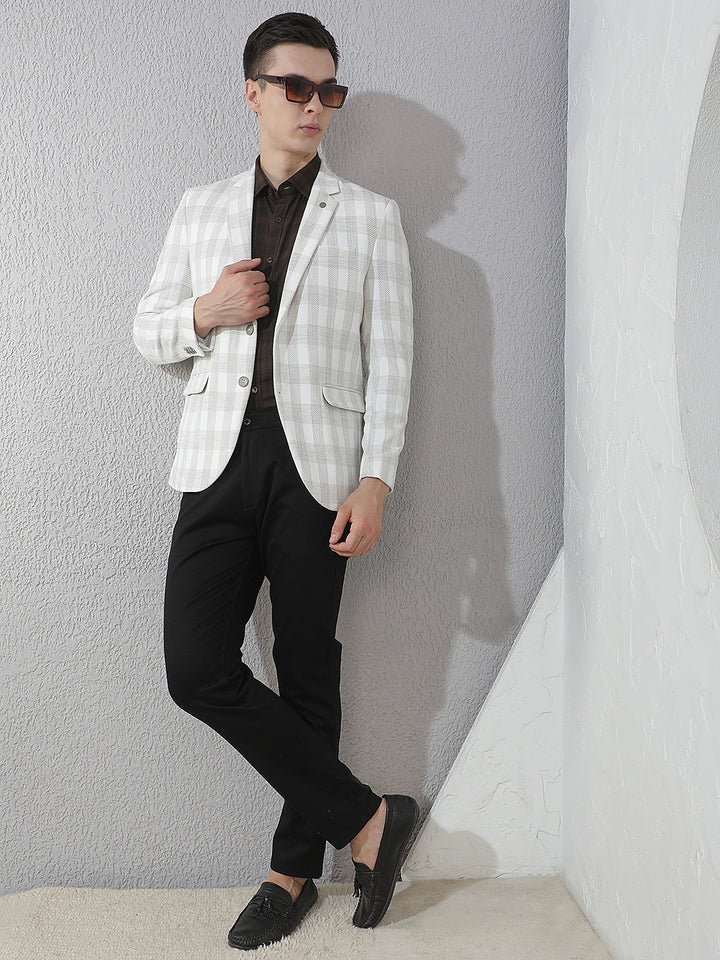 Off White Checked Notched Lapel Blazer
